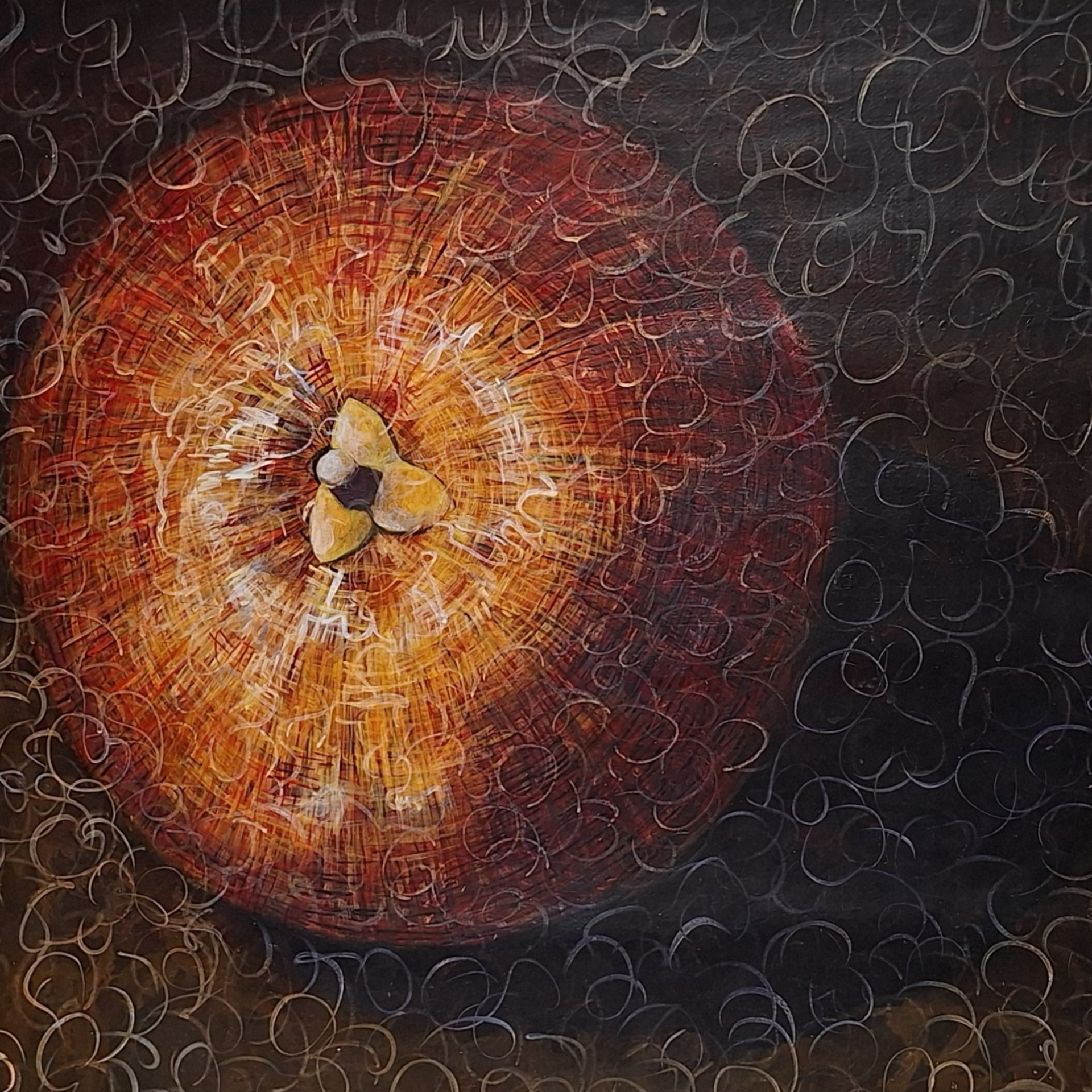 Veriappelsiini tekeytyy Rubenilaiseksi, 2023, 70 x 96 cm,´