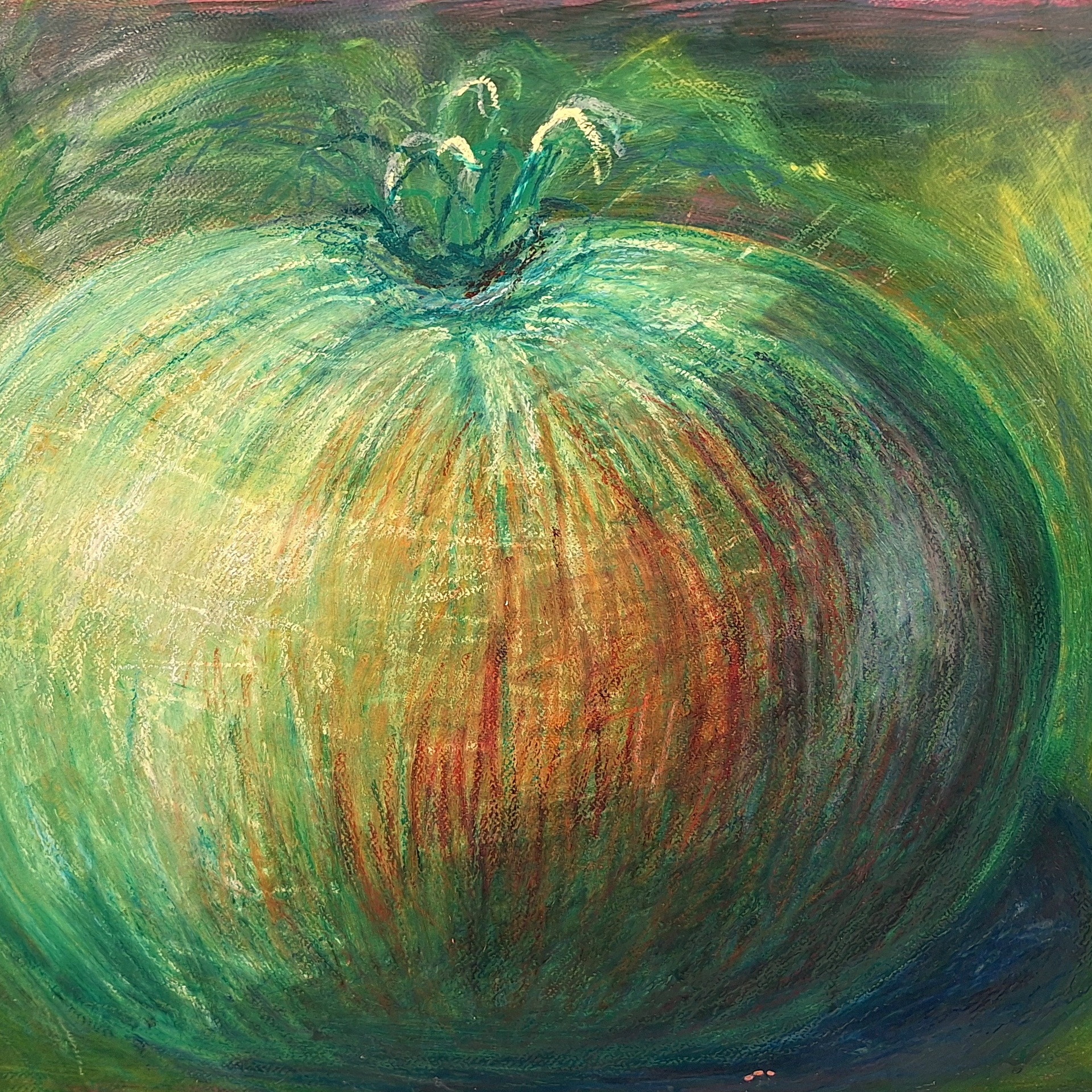 Green and red, 2023, acrylic, oil and oil pastels on paper, 53x73cm