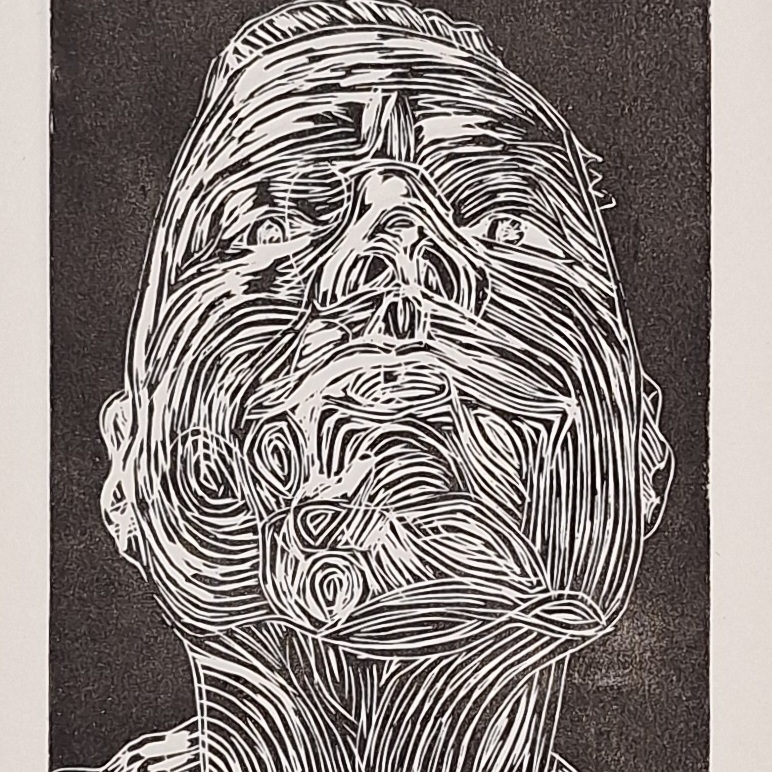 Nose, 2023, linoleikkauspainanta paperille, 14.5x10cm